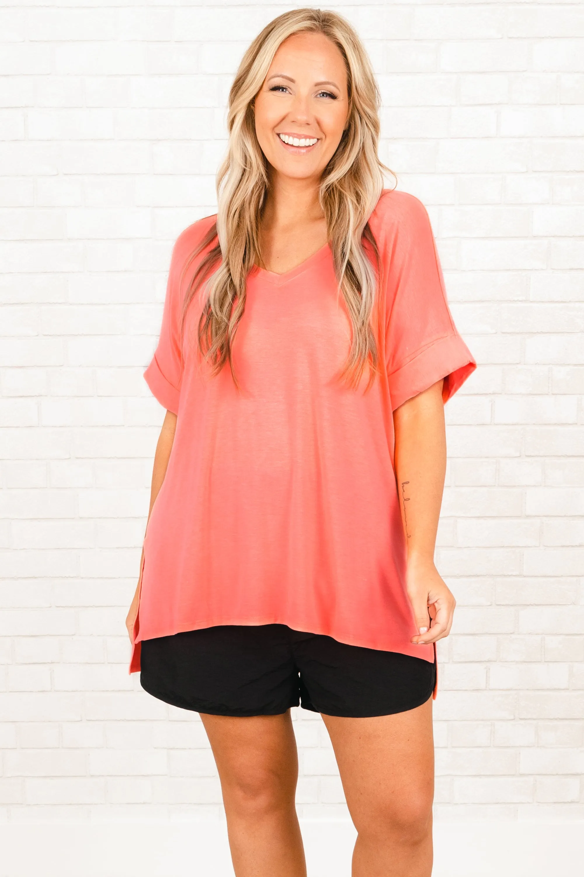 Comfy Travels Top, Neon Peach