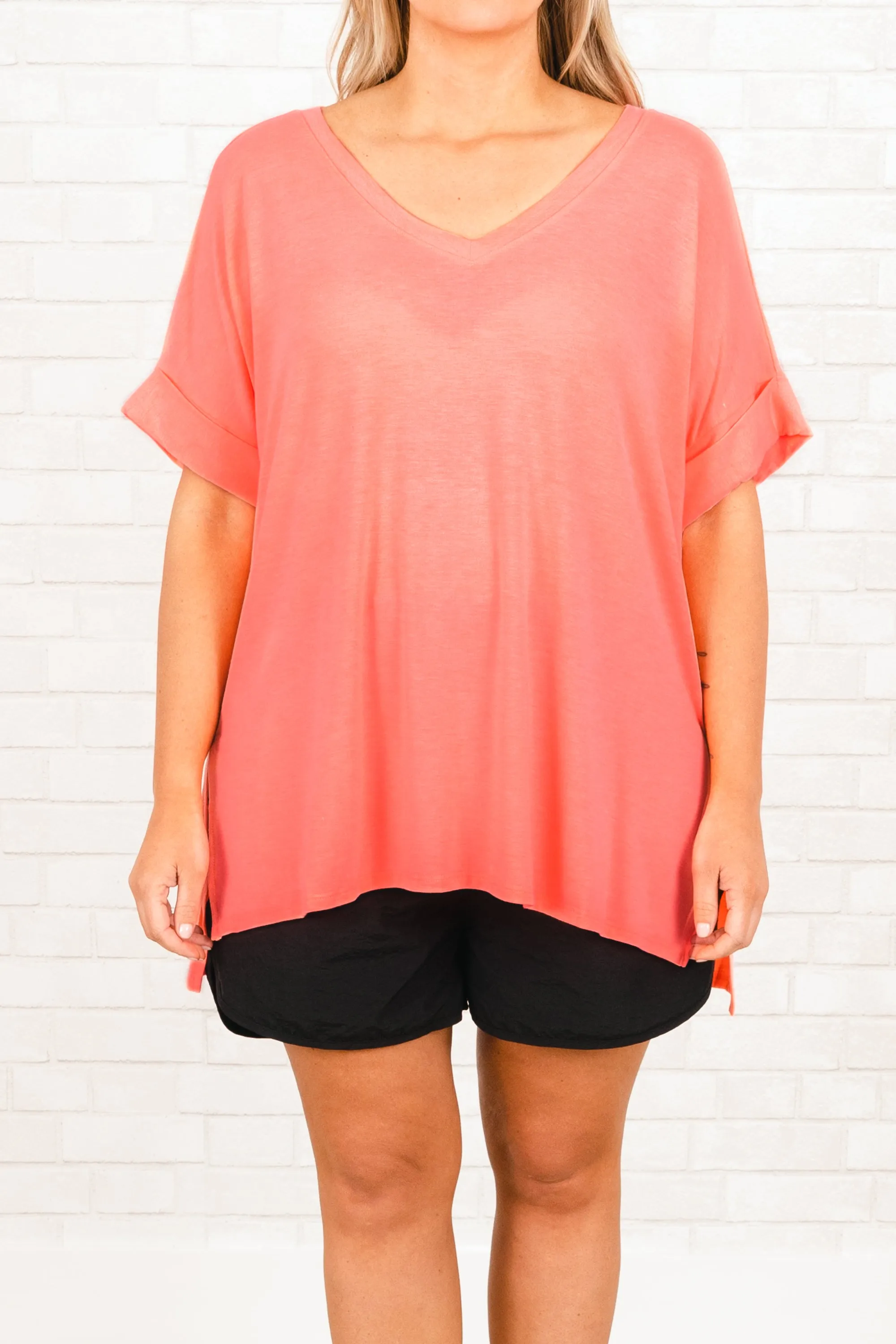 Comfy Travels Top, Neon Peach