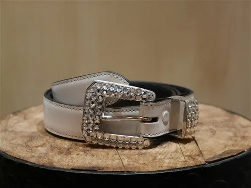 Continental Leather Fashion White Jeweled Skinny Belt