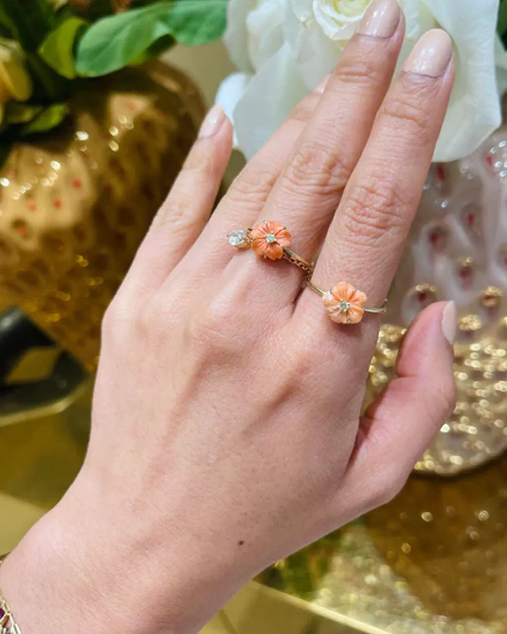 Coral Mini Flower Diamond Ring