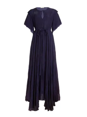 Crinkle Silk Flared Dress, Navy