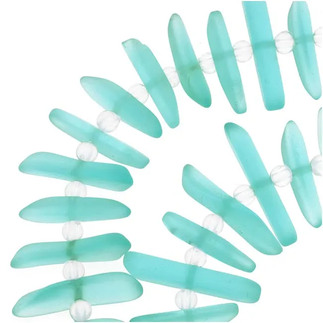 Cultured Sea Glass, Fishbone Beads 20-26mm, Aqua Blue (20 Pieces)