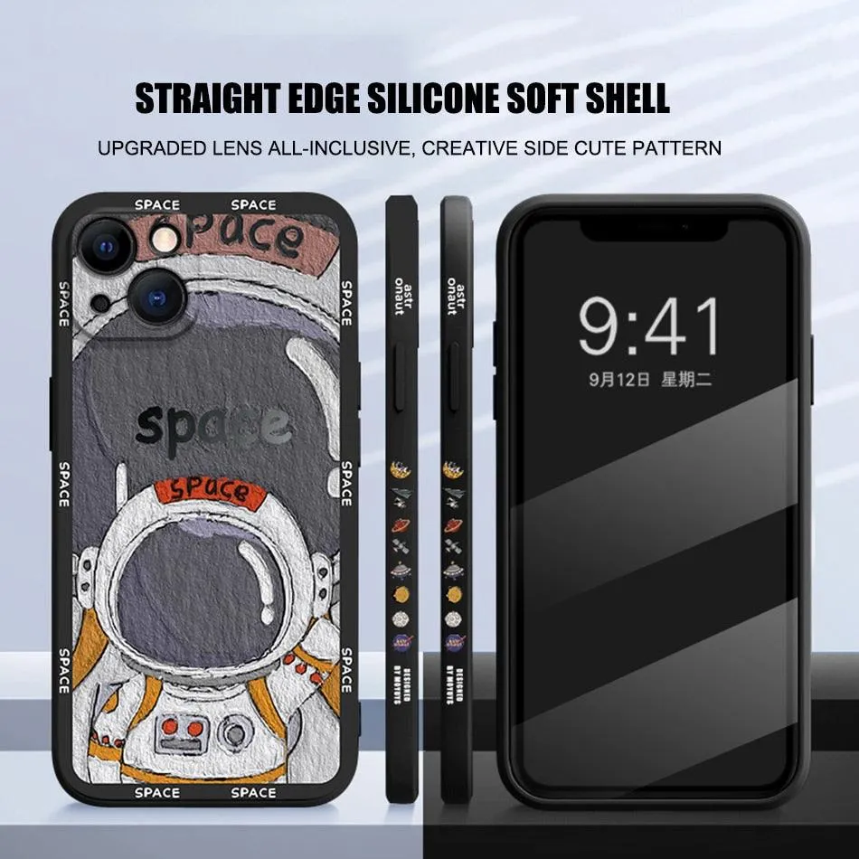 Cute Art Graffiti Astronaut Phone Case for iPhone 14 13 12 11 Pro Max Mini XS XR X 8 7 6 Plus