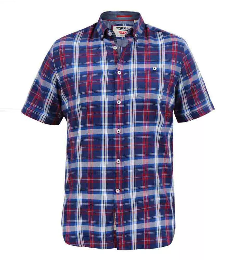 D555 Tall Mens Blue/Red Short Sleeve Check Shirt (PORTLAND)