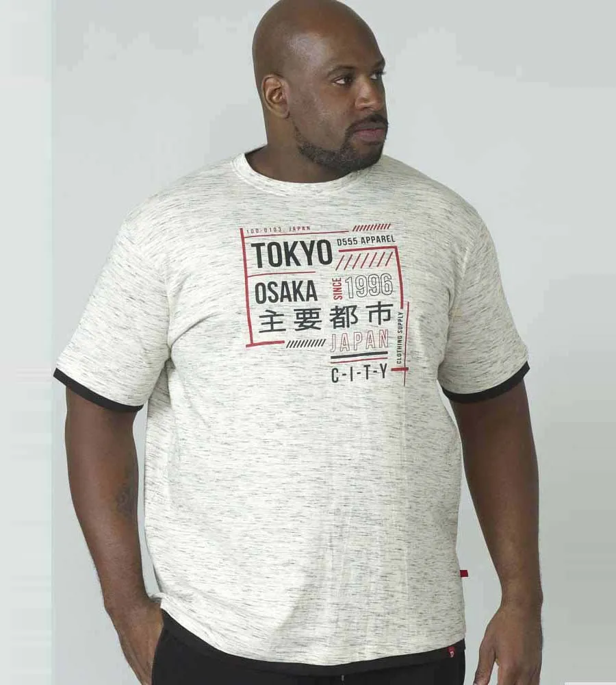 D555 Tall Mens Grey Tokyo Print T-Shirt With Double Layer Hem & Cuffs (MERLIN 1)