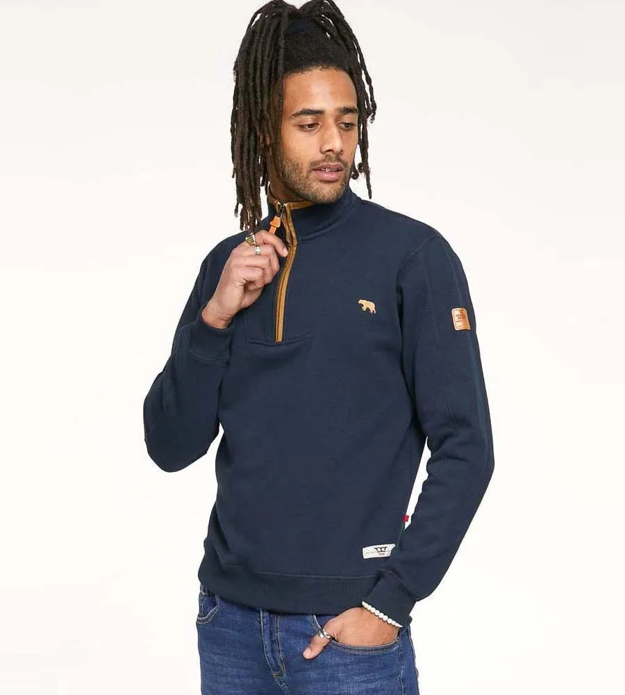 D555 Tall Mens Navy Zip Neck Sweatshirt With Chest Embroidery (DONALD)