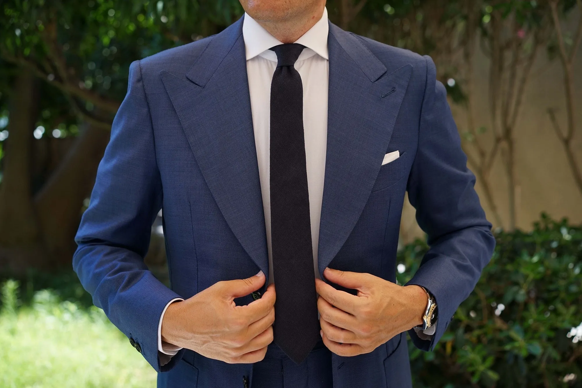 Dark Midnight Blue Linen Skinny Tie