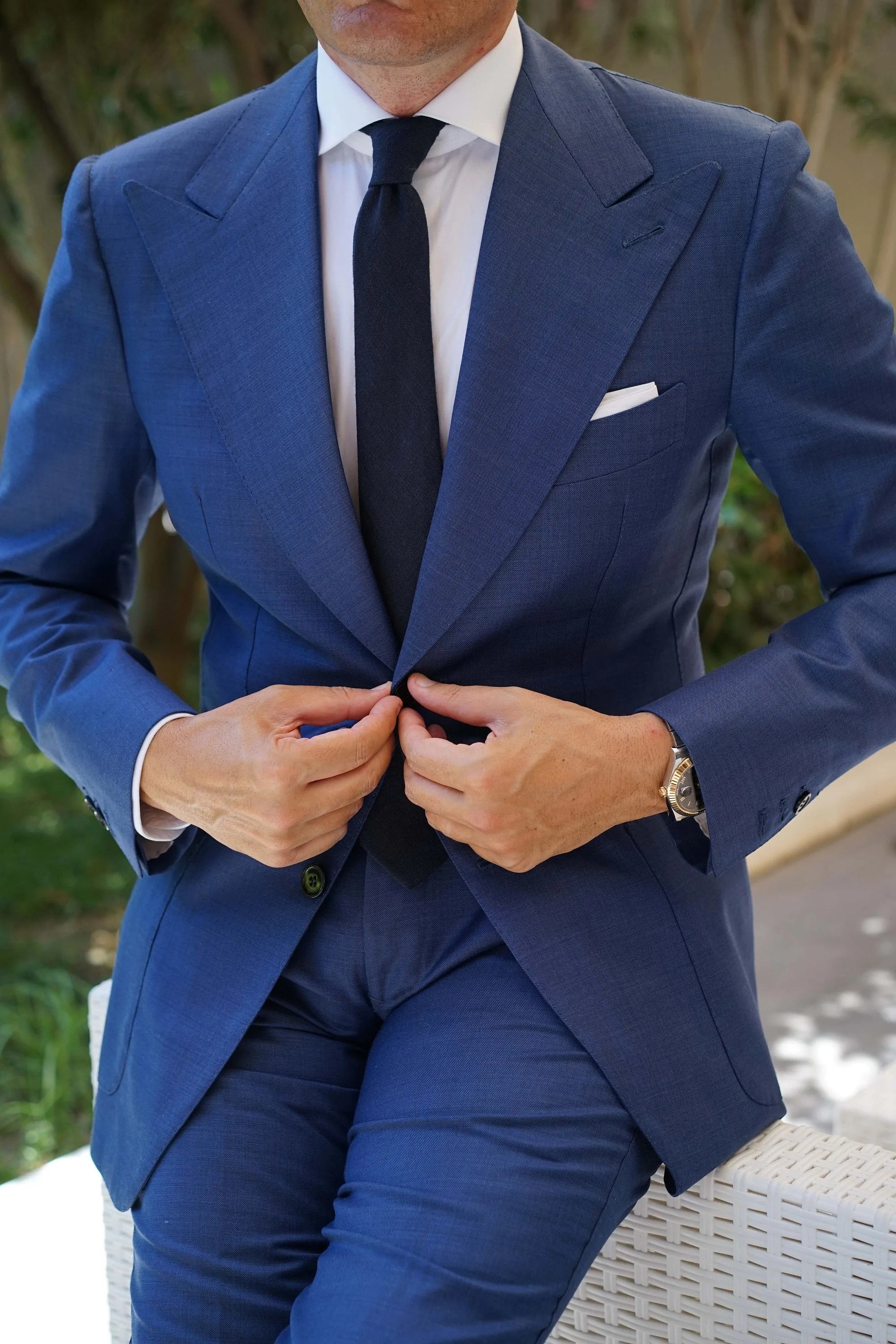 Dark Midnight Blue Linen Skinny Tie