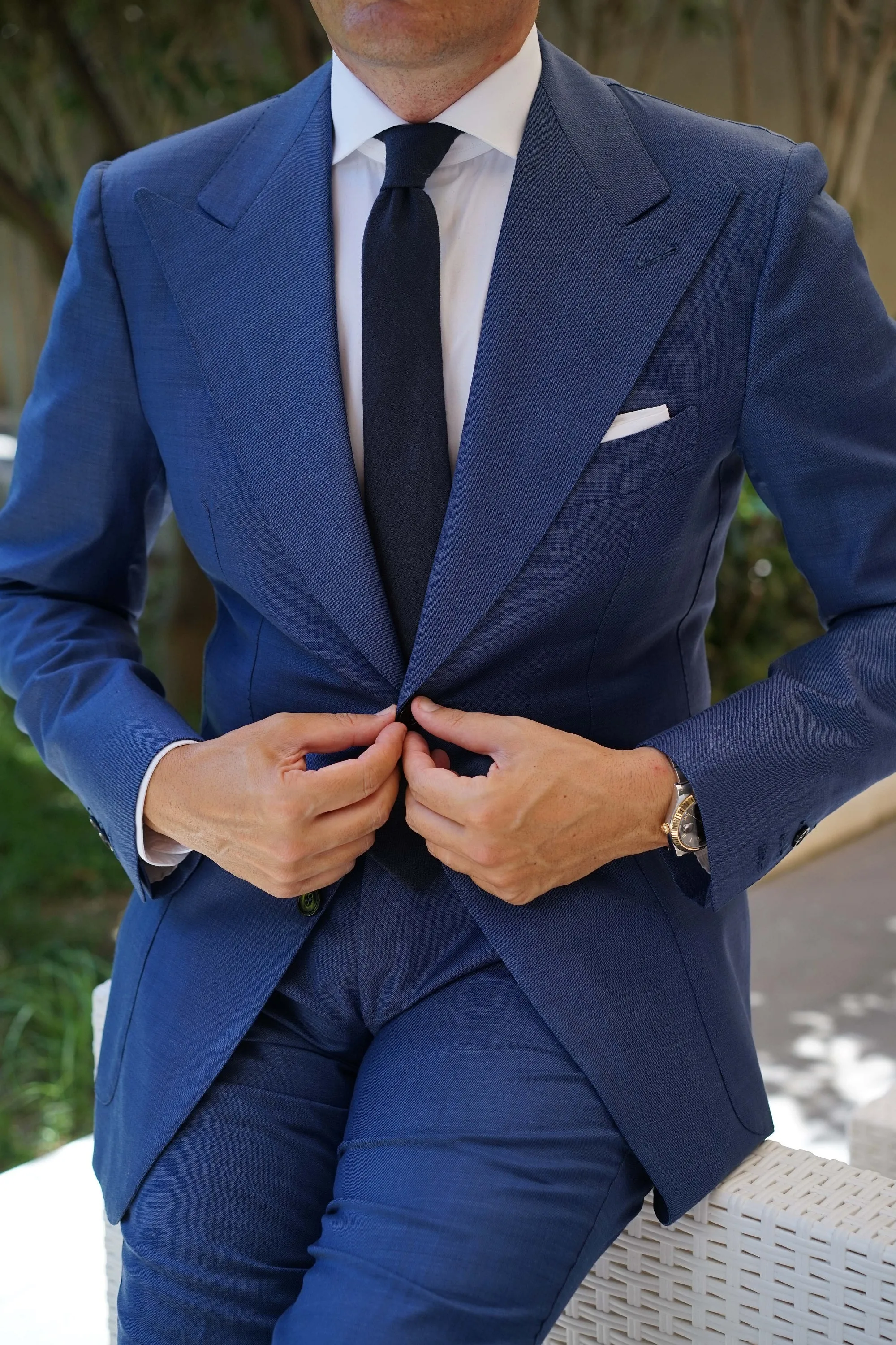 Dark Midnight Blue Linen Skinny Tie