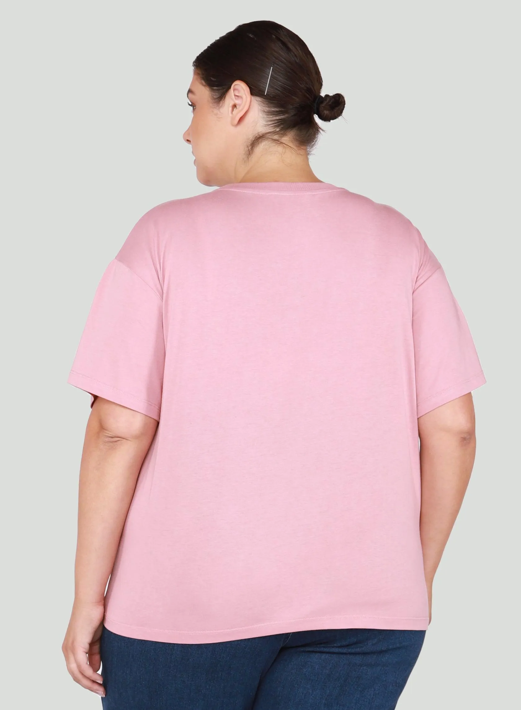 Dex Plus Roll Sleeve Graphic Tee In Dusty Rose