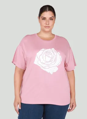 Dex Plus Roll Sleeve Graphic Tee In Dusty Rose