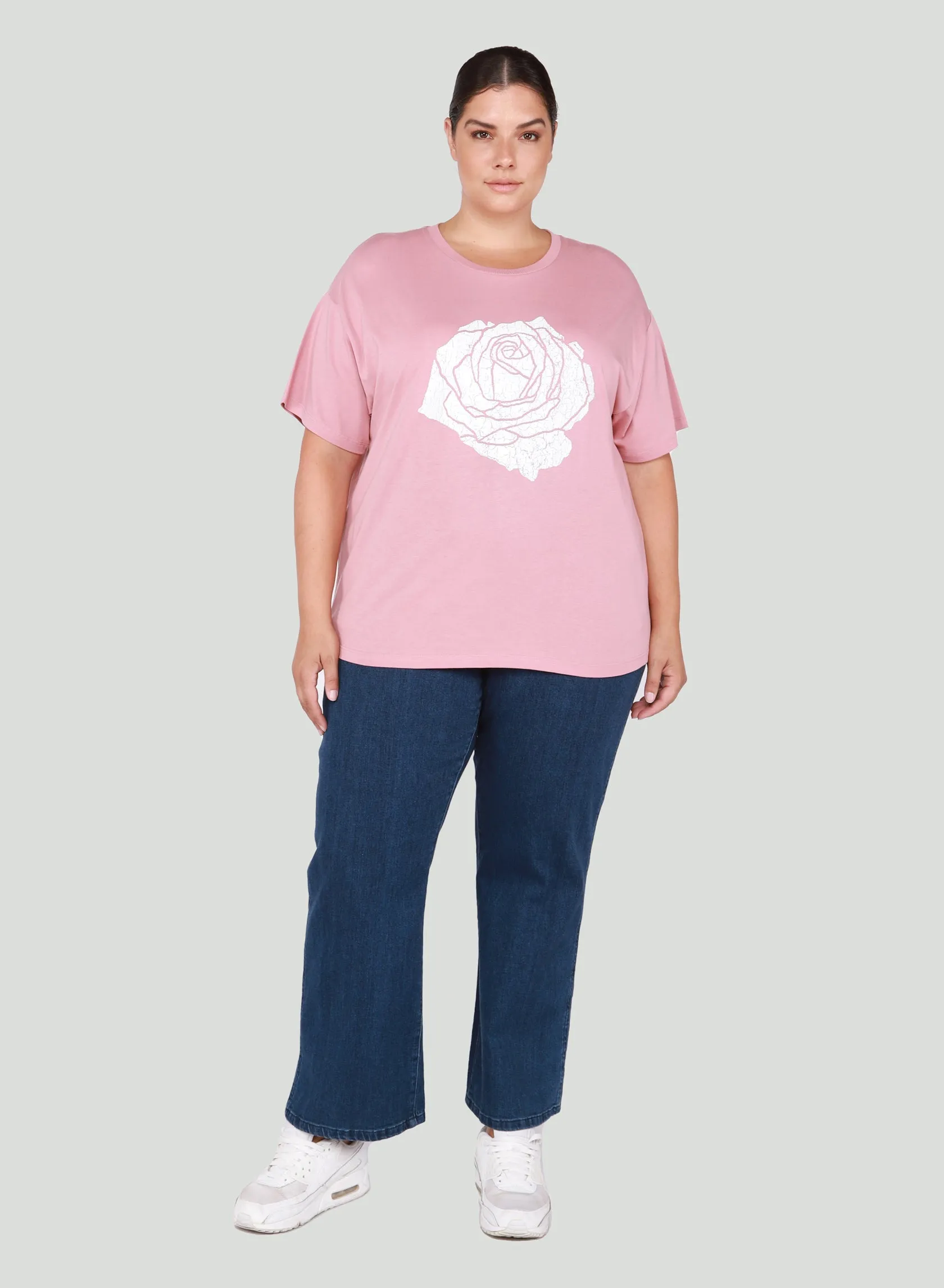 Dex Plus Roll Sleeve Graphic Tee In Dusty Rose