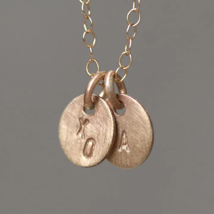 Double Tiny Oval Initial Necklace in 14k Gold