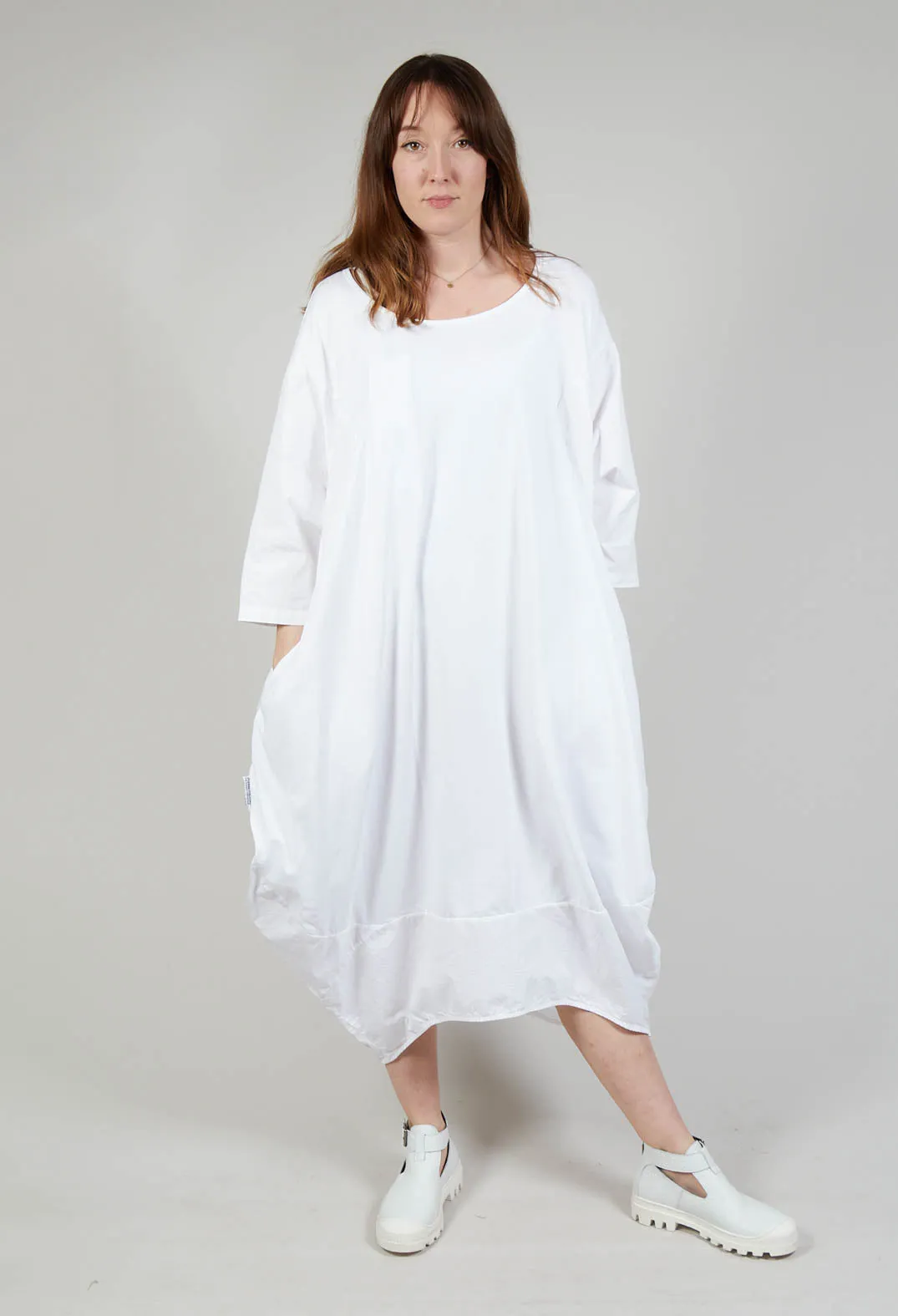 Dual Fabric Relaxed Fit Dress in White