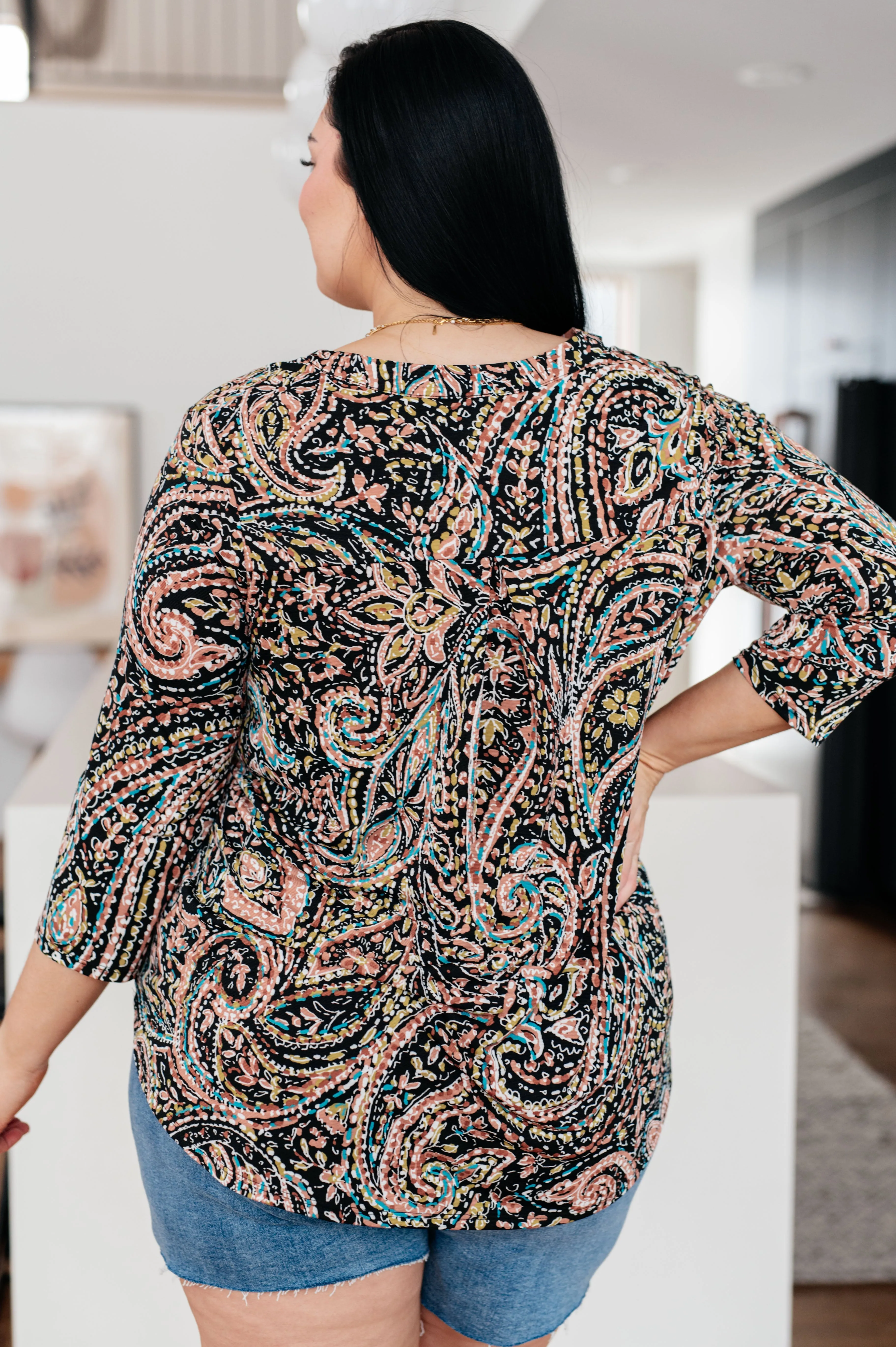 Elanie Top Teal Paisley