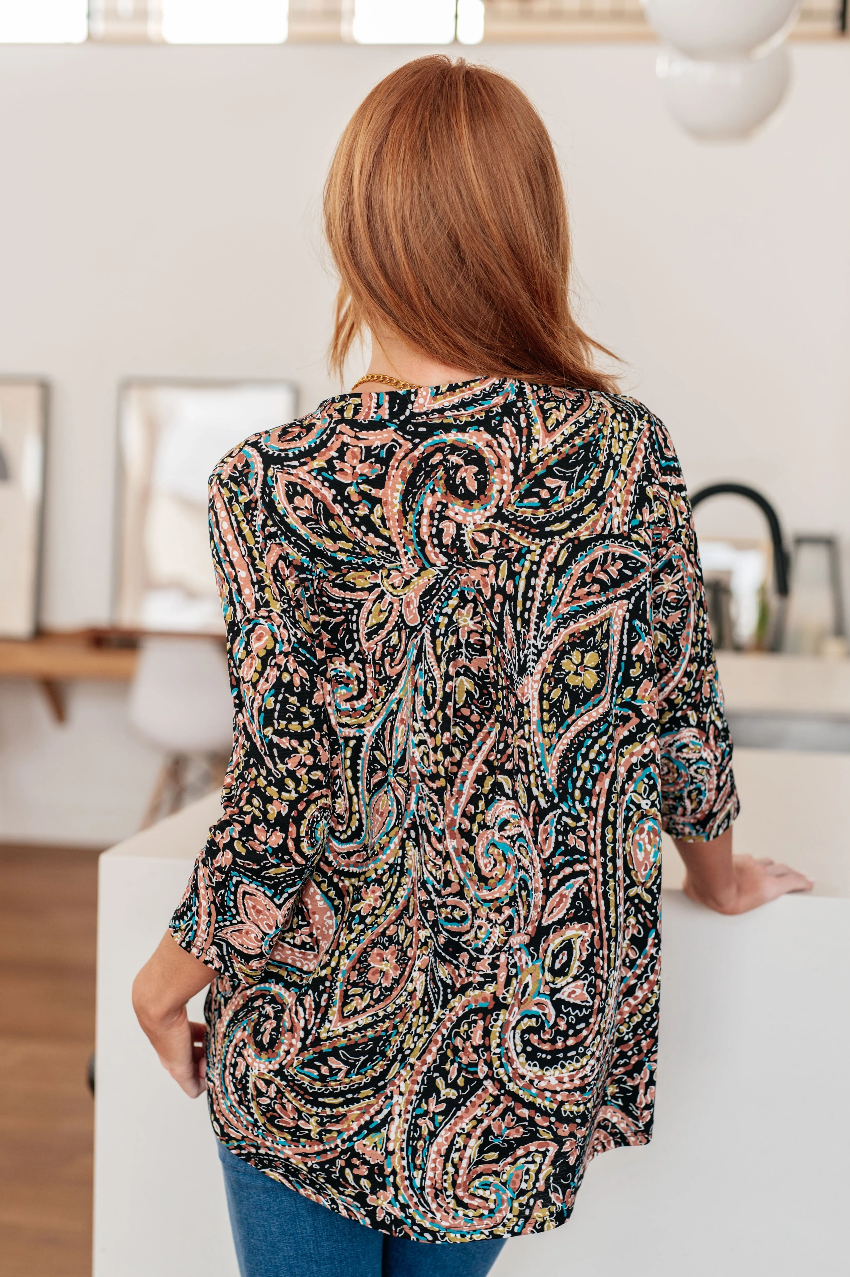 Elanie Top Teal Paisley