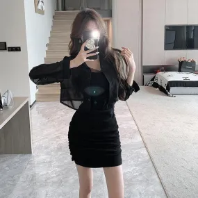 Elegant Slim Mesh Office Lady Mini Dress