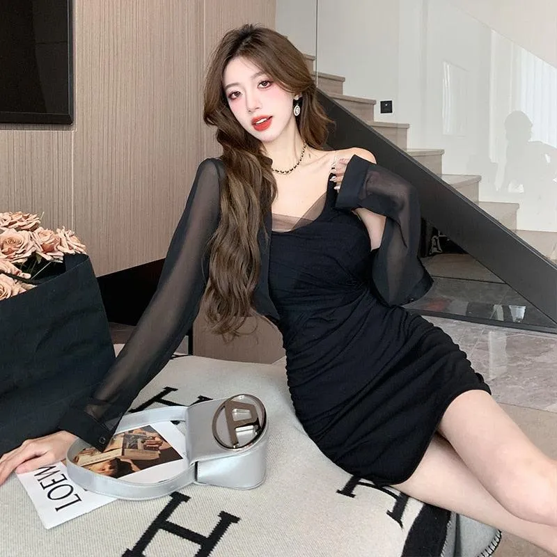 Elegant Slim Mesh Office Lady Mini Dress