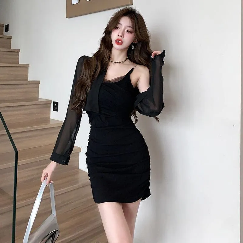 Elegant Slim Mesh Office Lady Mini Dress