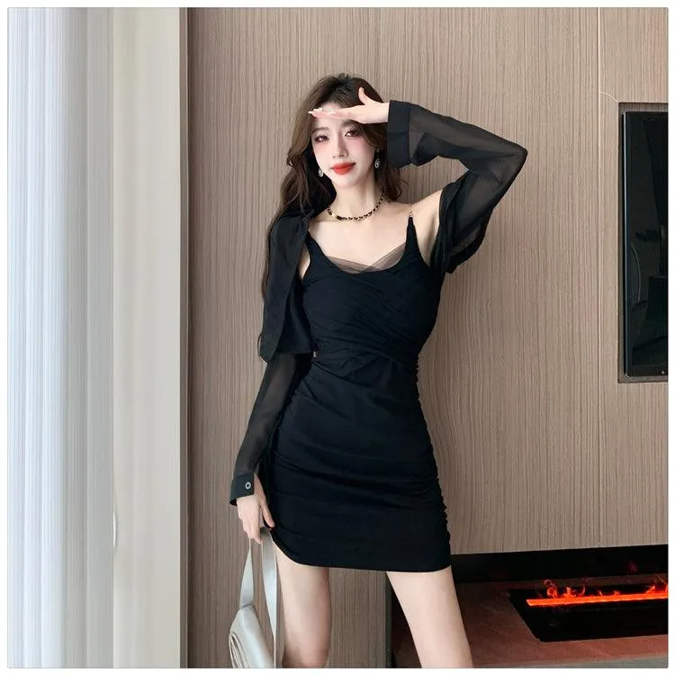 Elegant Slim Mesh Office Lady Mini Dress