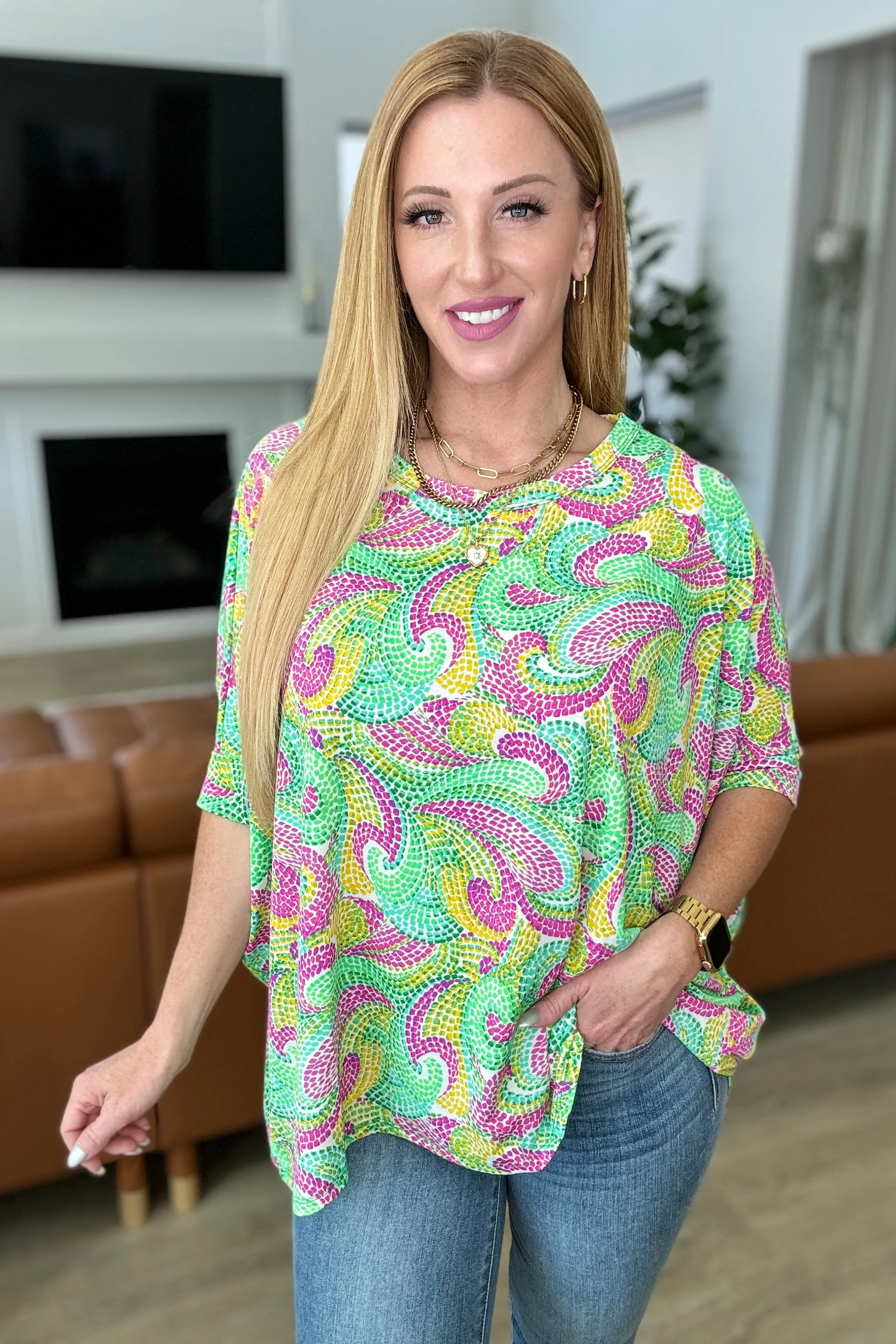 Essential Blouse in Painted Green and Pink