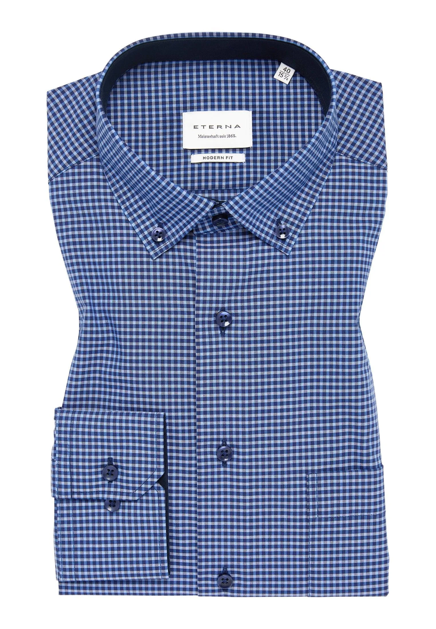 ETERNA - Chemise manches longues vichy Modern Fit - Marine/Bleu