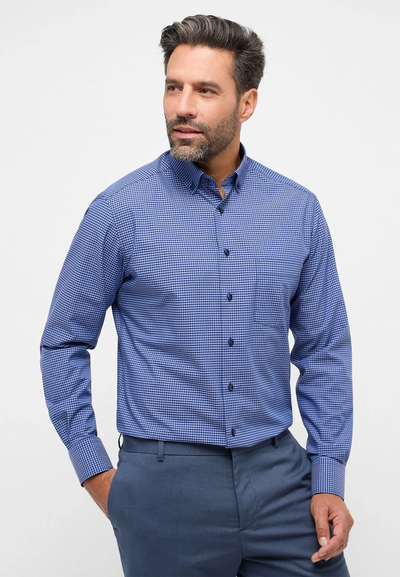 ETERNA - Chemise manches longues vichy Modern Fit - Marine/Bleu