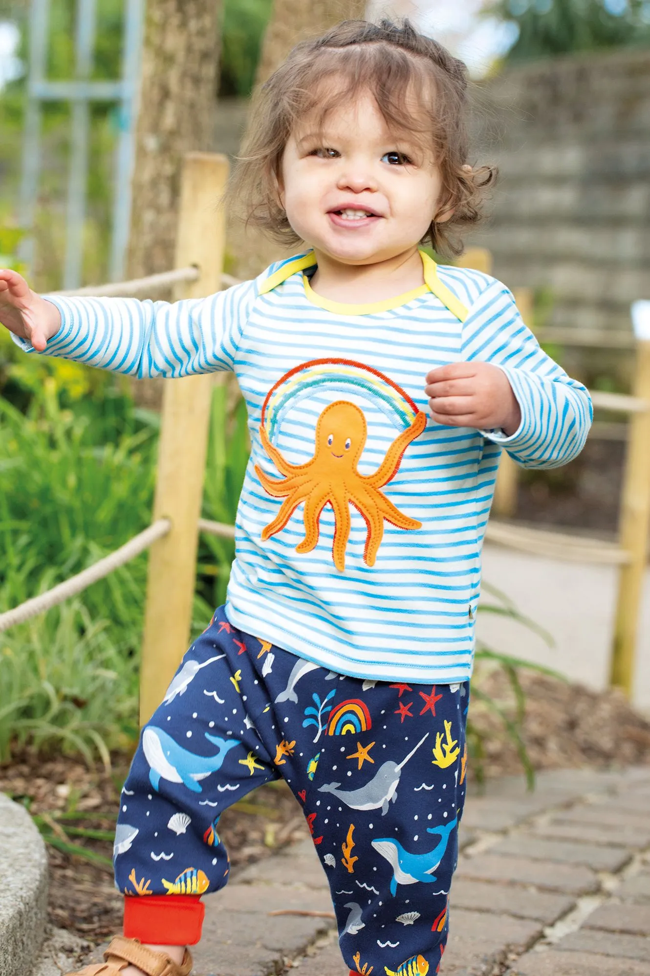 Frugi Blue Striped Octopus Bobby Appliqué Top