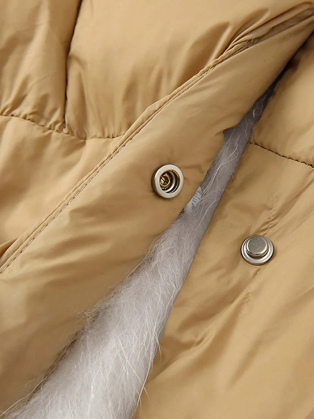 Fur Trim Puffer Jacket in Tan & White