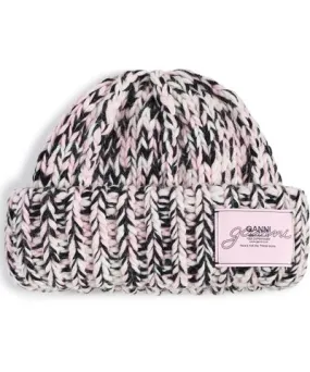 Ganni Graphic Wool Handknit Beanie Chalk Pink One Size