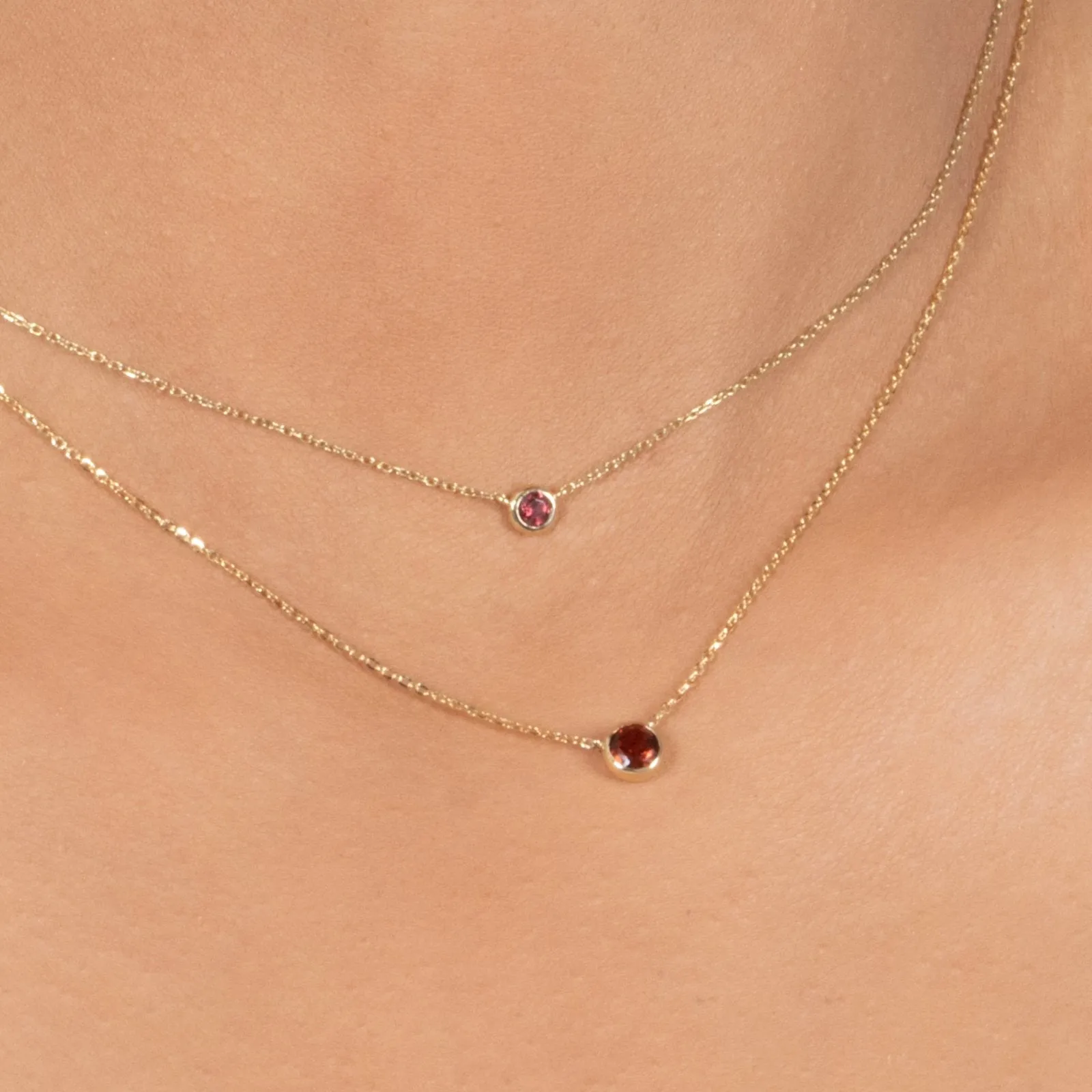 Garnet Station Necklace Bezel Set in 14k Gold