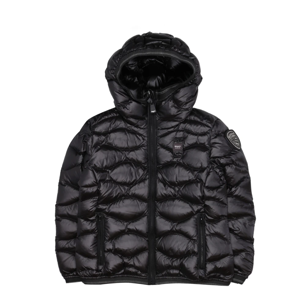 Giacca Junior in Nylon Nero con Cappuccio Trapuntato