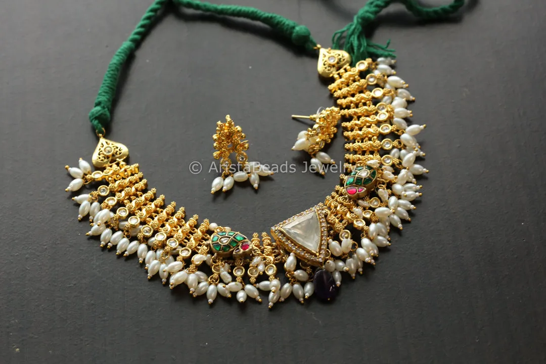 Gold Fusion Jadau Kundan Necklace Set - Style 4