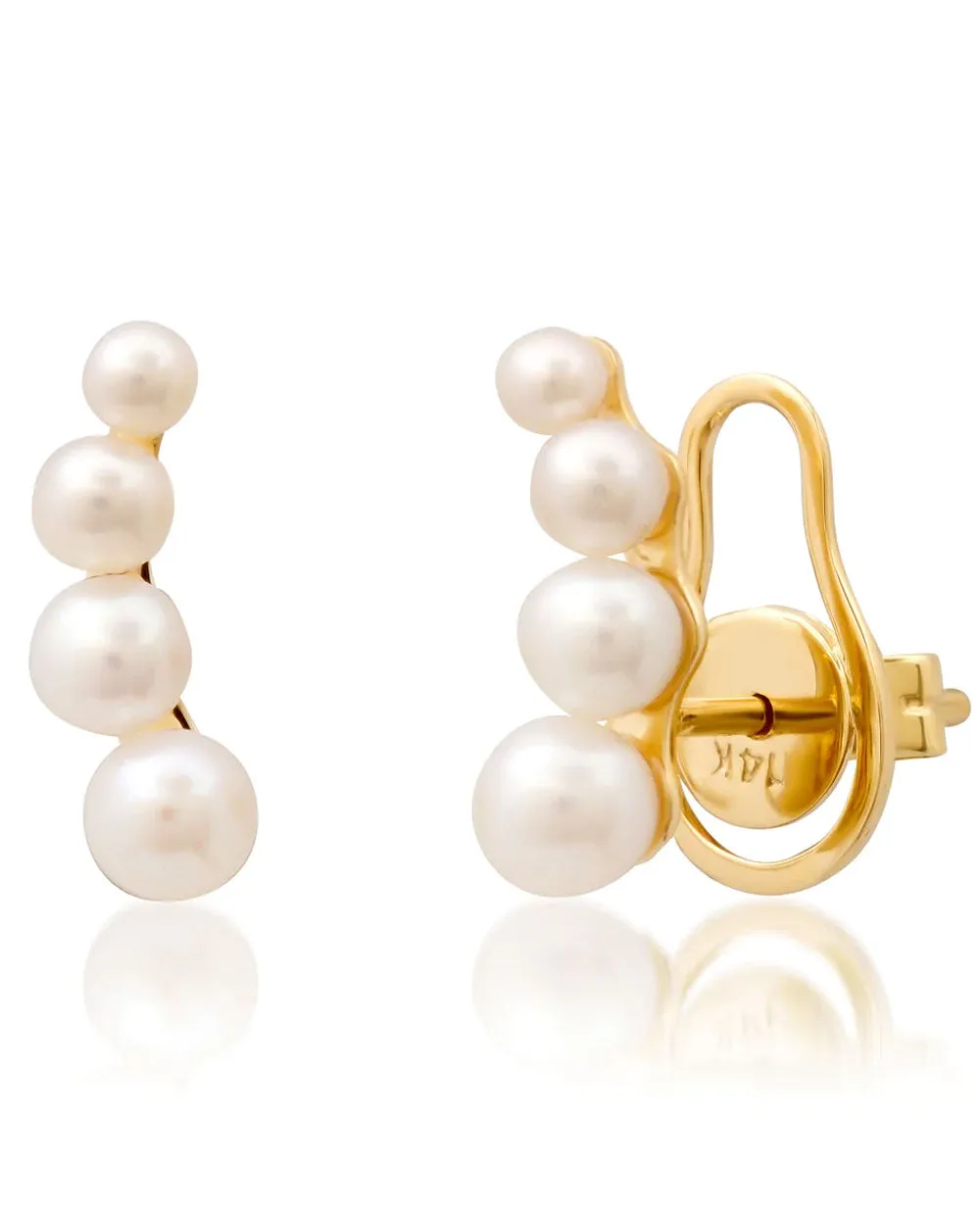 Graduated Mini White Akoya Pearl Stud Earrings