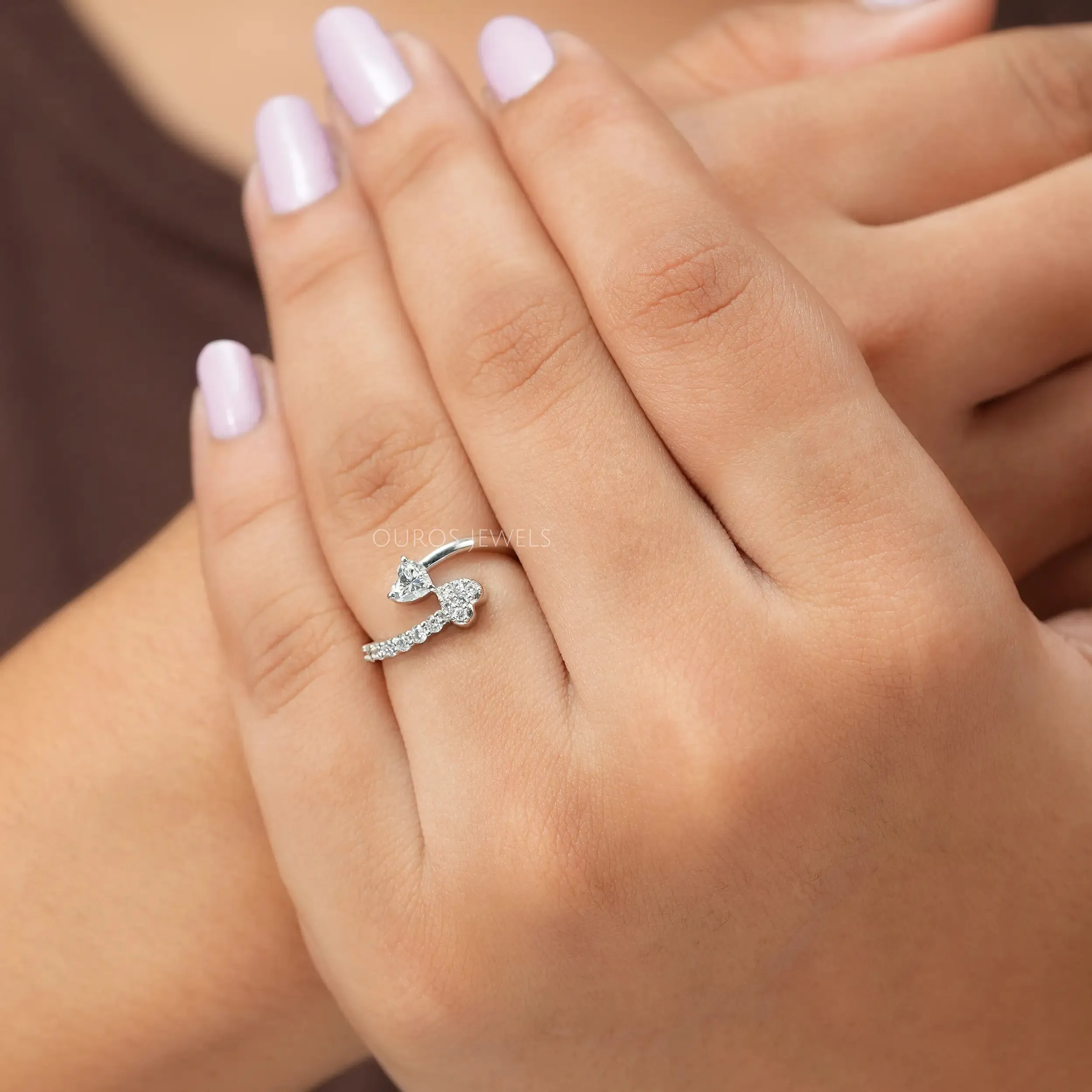 Heart Diamond  Bypass Set  Dainty  Ring