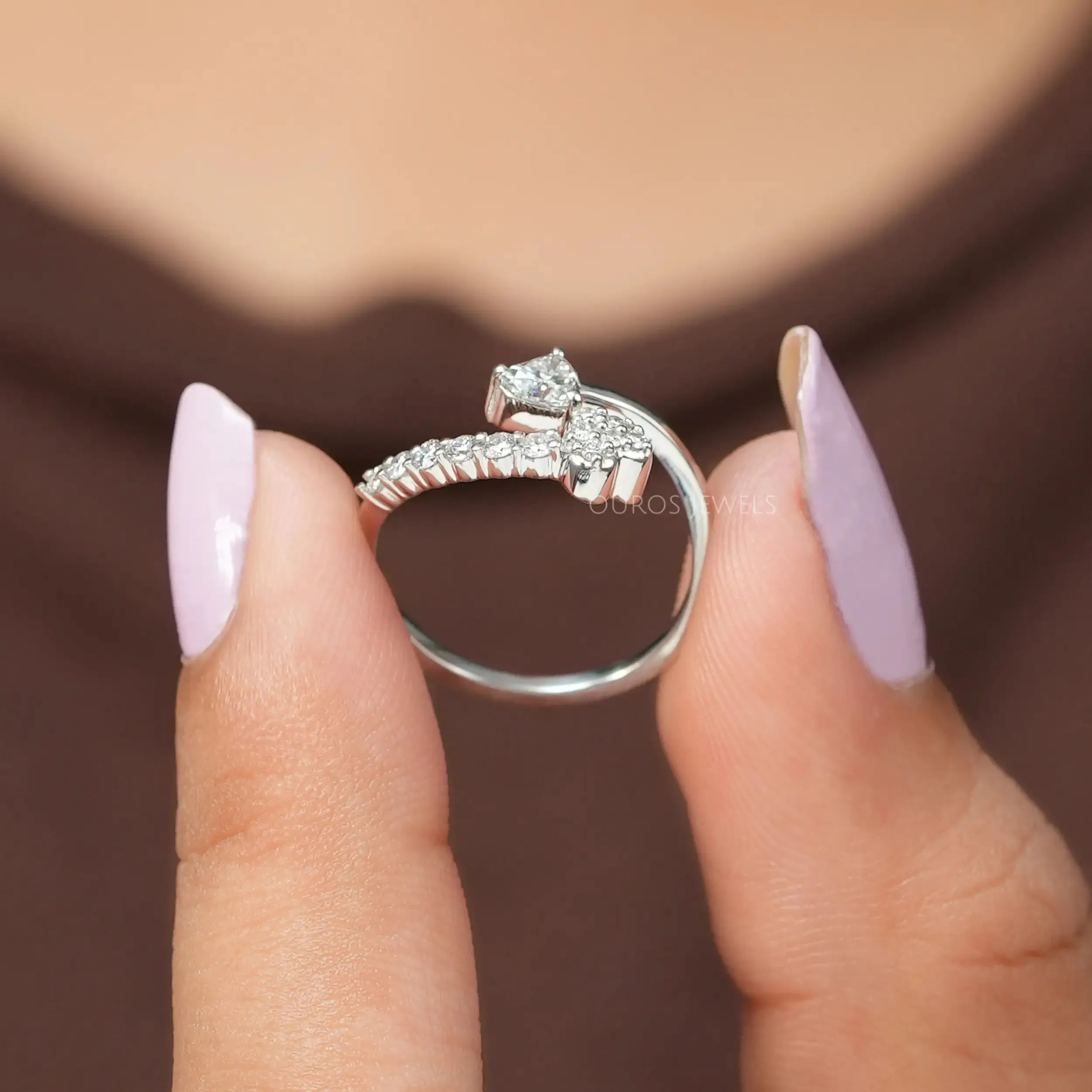 Heart Diamond  Bypass Set  Dainty  Ring