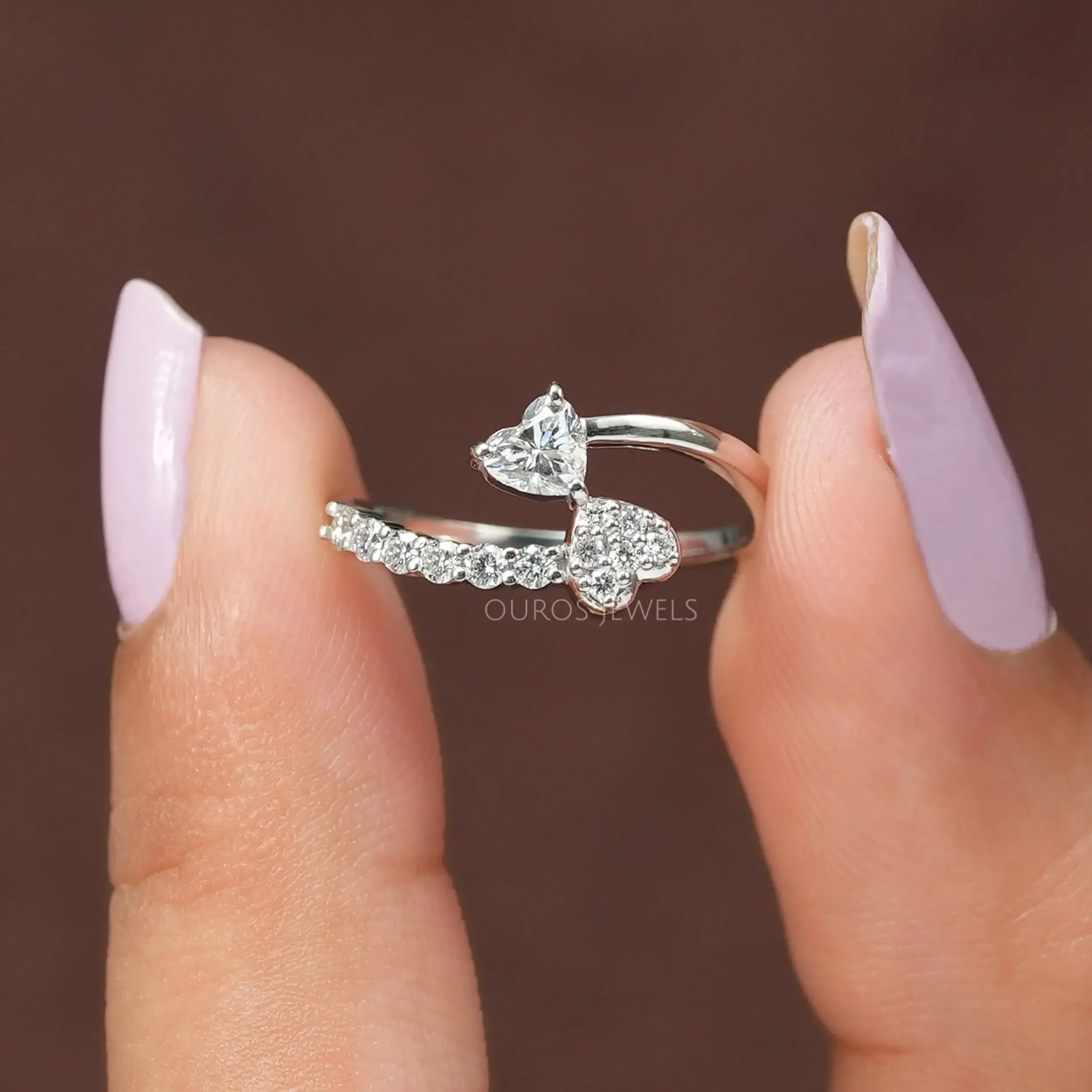 Heart Diamond  Bypass Set  Dainty  Ring