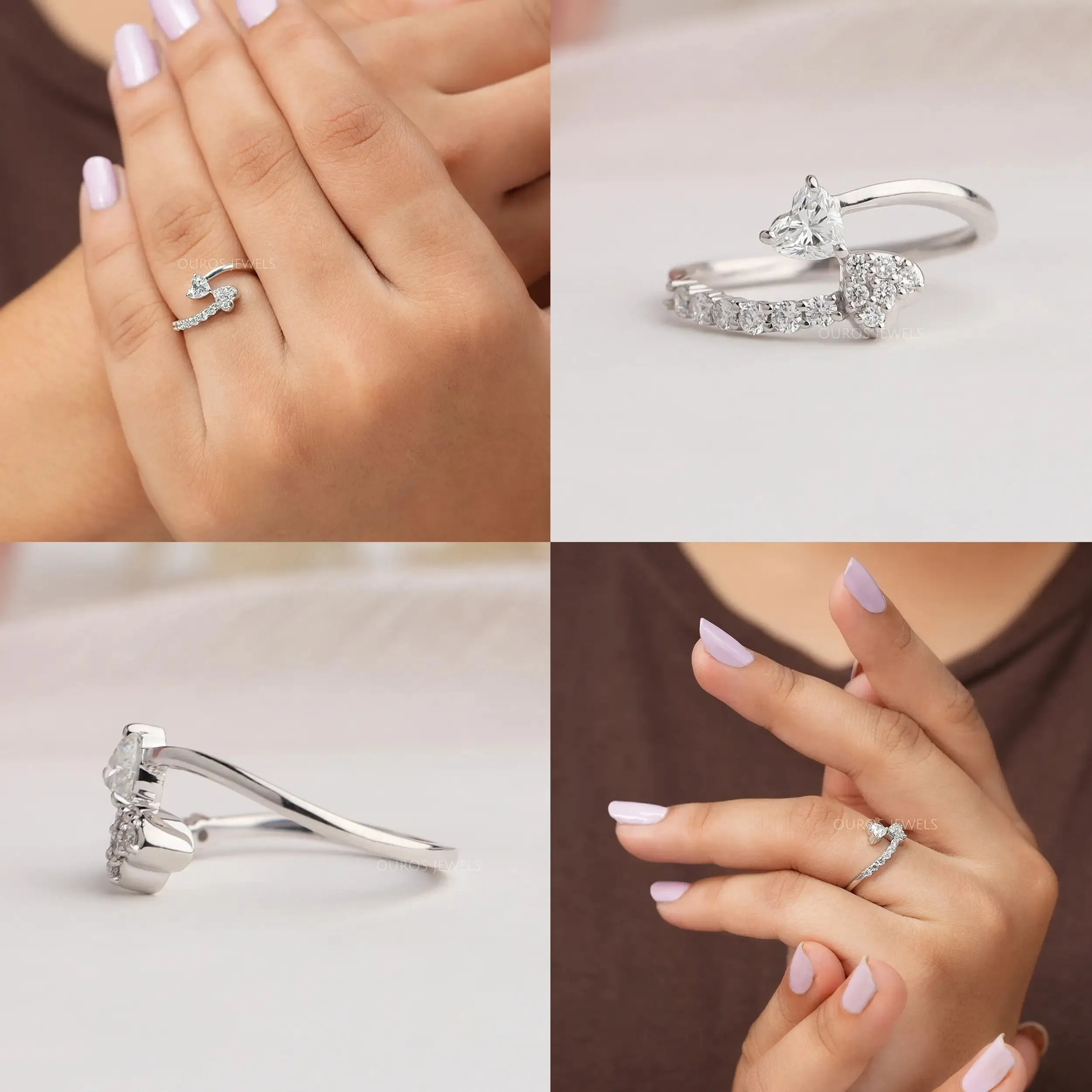 Heart Diamond  Bypass Set  Dainty  Ring