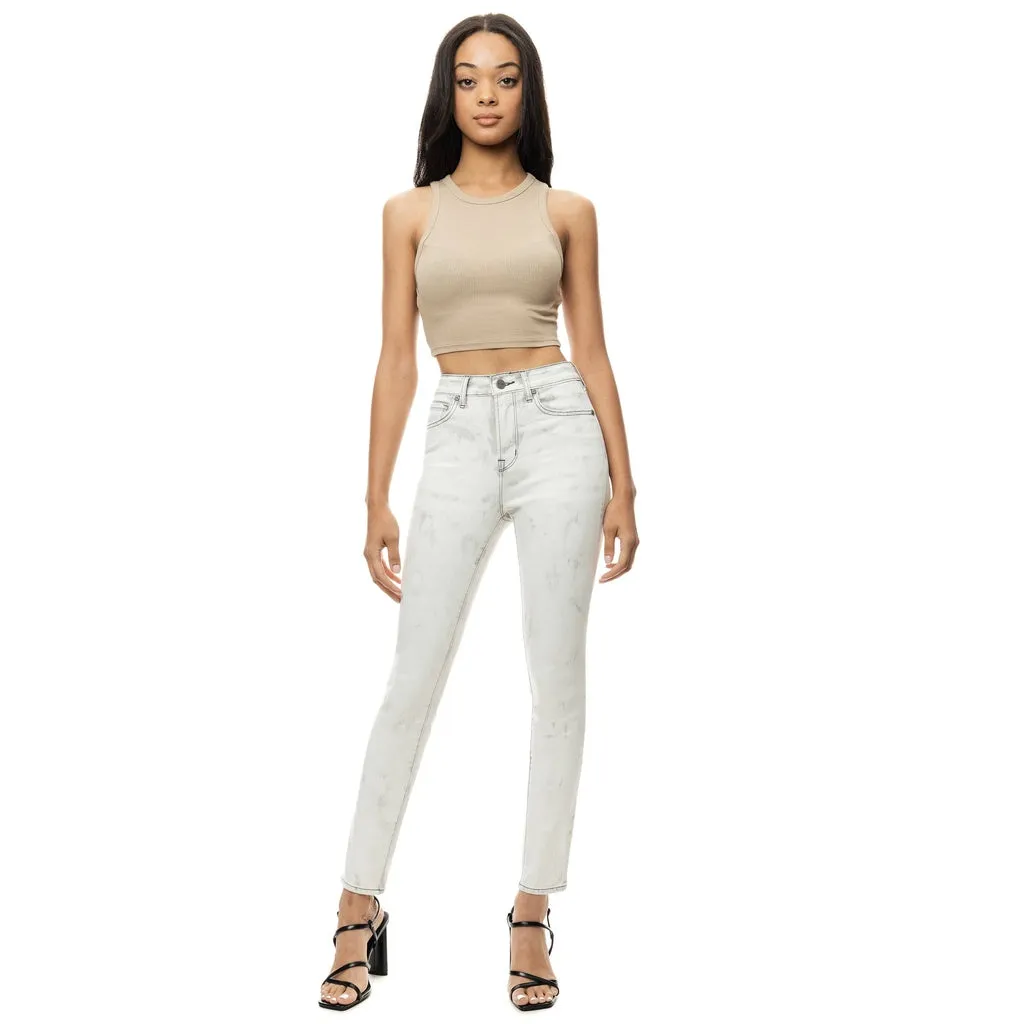 High Rise Super Skinny Slit Knee Jeans - Crystal Grey