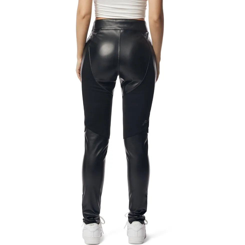 High Rise Super Skinny Vegan Leather Racing Pants - Black