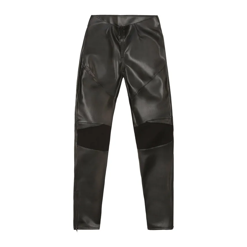 High Rise Super Skinny Vegan Leather Racing Pants - Black