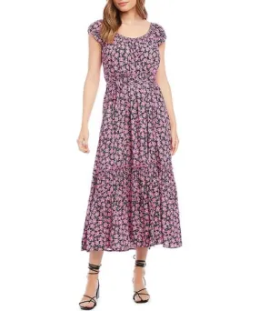 Karen Kane Womens Floral Scoop Neck Midi Dress