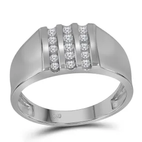 Keene Jewelers 10kt White Gold Mens Round Channel-set Diamond Triple Row Wedding Band Ring 1/4 Cttw