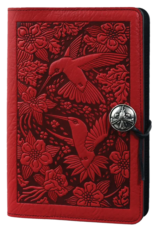 Large Leather Journal -  Hummingbird in Red Large