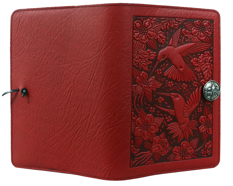 Large Leather Journal -  Hummingbird in Red Large