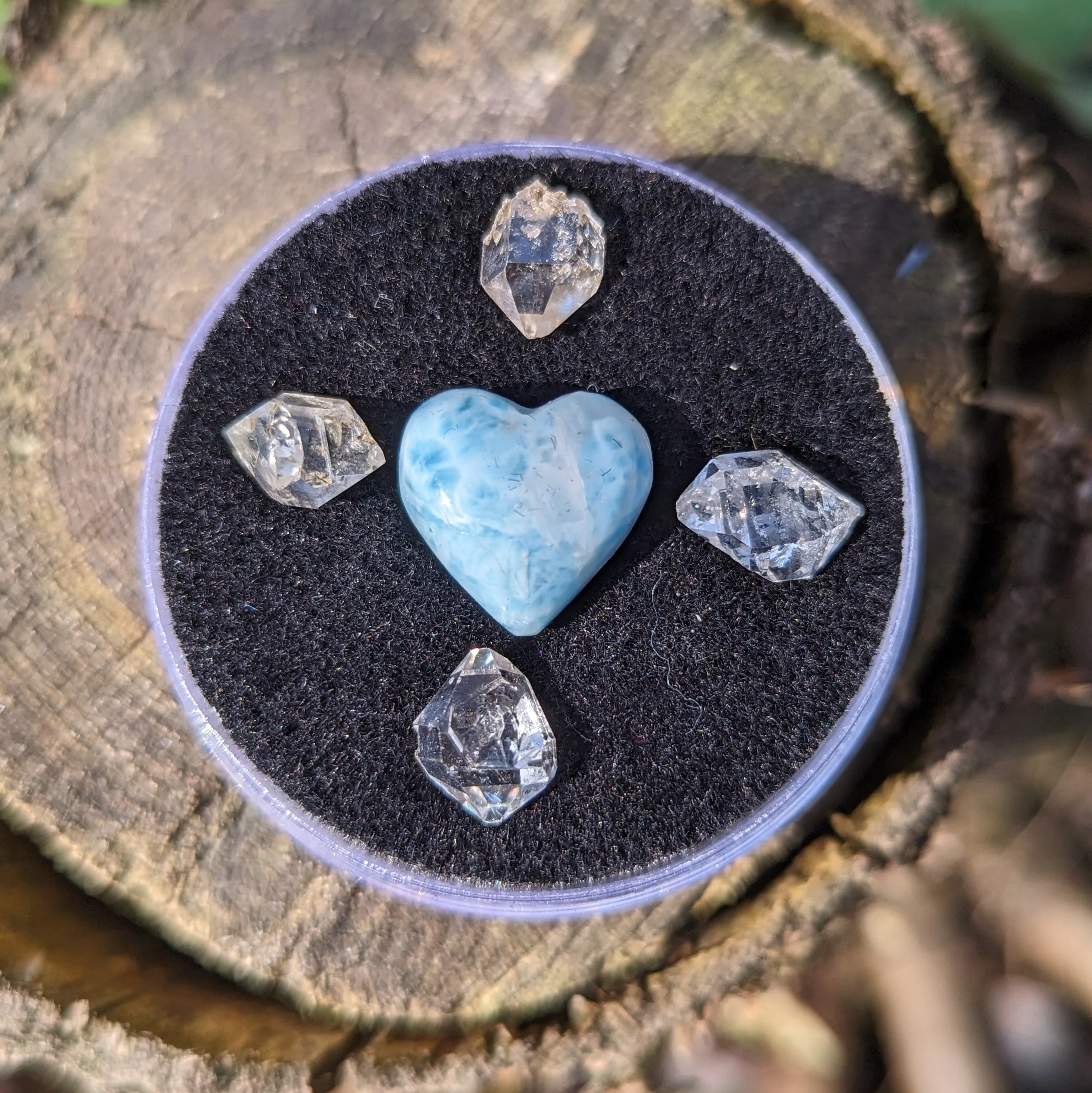 Larimar and Herkimer Diamond Natural Crystal set in Collectors Box~ Ethically Sourced in New York & Dominican Republic