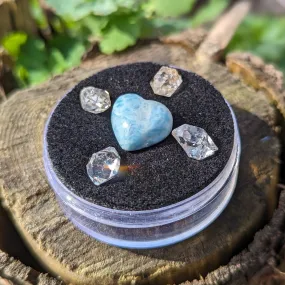 Larimar and Herkimer Diamond Natural Crystal set in Collectors Box~ Ethically Sourced in New York & Dominican Republic