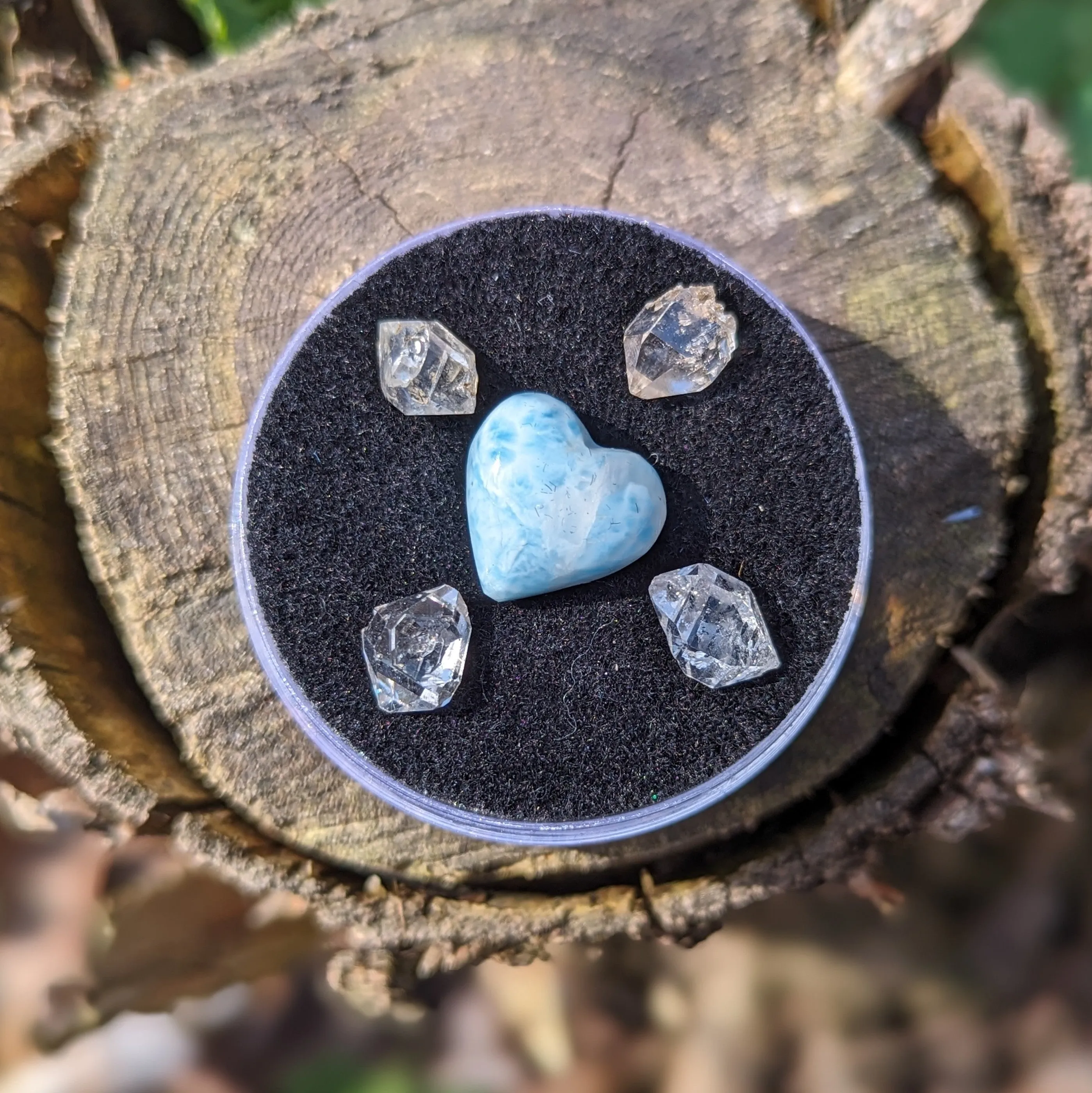 Larimar and Herkimer Diamond Natural Crystal set in Collectors Box~ Ethically Sourced in New York & Dominican Republic