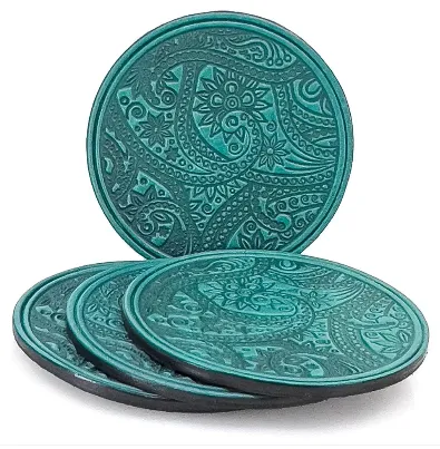 Leather Paisley Coaster Set