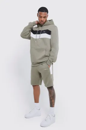 Lightweight Man Panel Hooded Short Tracksuit | boohooMAN UK